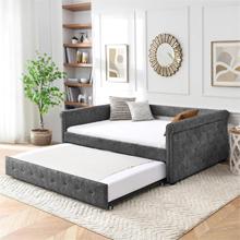 Button-Tufted Sofa with Trundle Bed