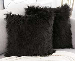 Set of 2 Black Fur Pillow Covers for Daybed Sofa Cushions