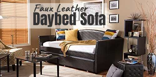 Faux Leather Daybed Sofa with Pull-Out Trundle