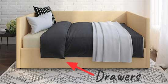 Full Size Urban Daybed with Hidden Storage Drawers Underneath Seats for Blankets, Pillow and Bedding