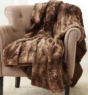 Brown Fur Throw Blanket for Faux Leather Sofas and Daybeds