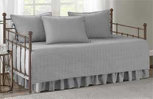 Grey Microfiber Daybed Quilt Set with Shams and Dust Ruffle