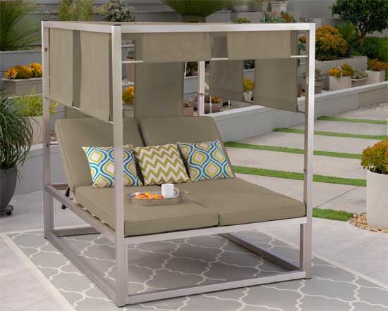 Khaki Outdoor Patio Bed with Canopy
