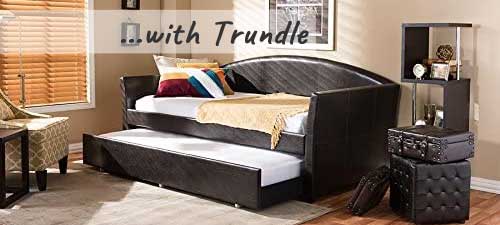 Synthetic Brown Leather Daybed with Pull-Out Trundle