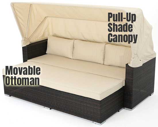 Outdoor Daybed with Ottoman and Shade Canopy