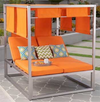 Outdoor Lounge Bed with Canopy and Orange Cushions
