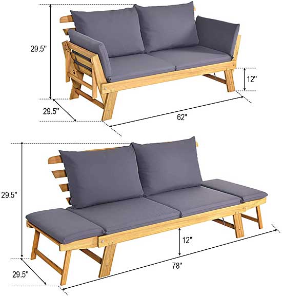 Outdoor Sofa Bed Dimensions - Upright and Reclined Flat