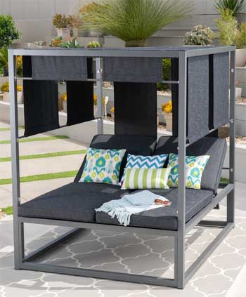 Patio Daybed for 2 People with Grey Canopy and Cushions