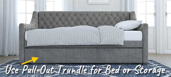 Pull-Out Trundle Underneath Sofa Can Fit twin Size Mattress or Use for Storage Space