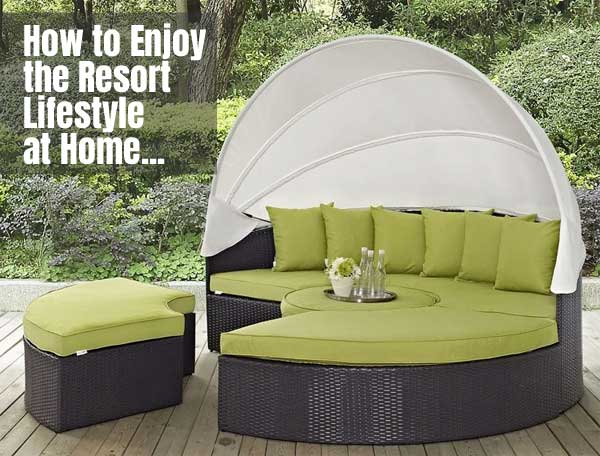 Resort Style Round Chaise Lounge with Overhead Canopy that Your Can Buy for Your Backyard