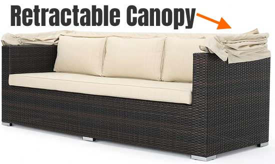 Retractable Canopy on Outdoor Sofa Daybed