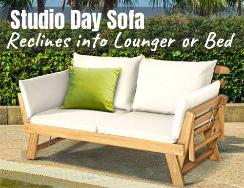 Indoor Outdoor Studio Day Sofa Reclines into Lounger or Bed