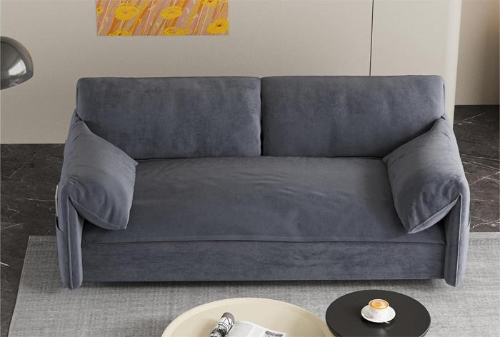 Grey Velvet Pull-Out Sofa Bed
